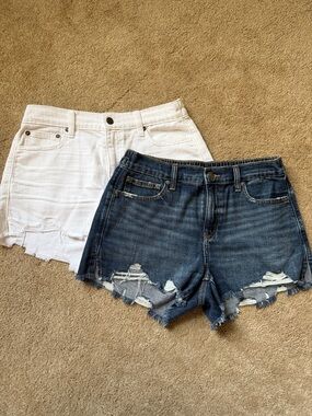 Distressed Denim Shorts - White & Dark Blue
